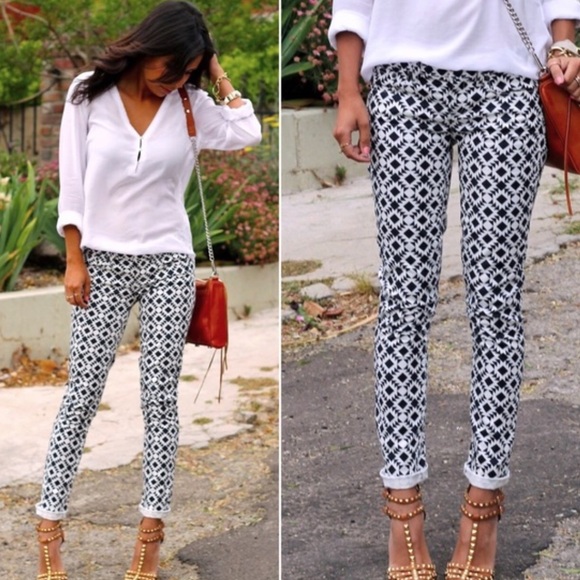 J. Crew Black White Geometric Kaleidoscope Print  Stretch Ankle Skinny Jeans  29 - Picture 3 of 15